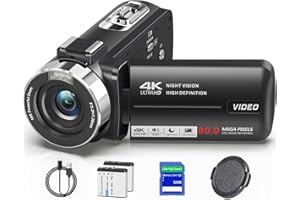 LUKPOW Video Camera Camcorder 4K Ultra HD 80MP Vlogging Camera for YouTube 18X Digital Zoom Camcorder Recorder 3.0" IPS 270° Screen IR Night Vision with 32GB SD Card, Lens Cover and 2 Batteries