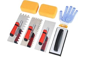 Square Notched Tile Trowel Set, with Rubber Grout Float,Grout Sponge and Work Gloves,Ideal for Masonry Tiling Tools and Floor