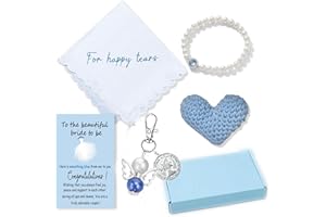 Set of 6 Something Blue Wedding Gift for Bride Embroidered Handkerchief Angel Bouquet Charm Wedding Jewelry Bracelet Crochete