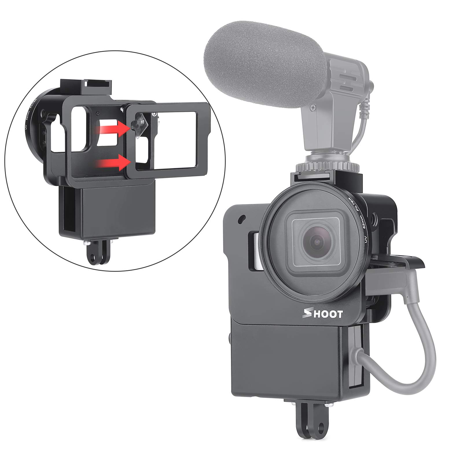 SHOOT Aluminum Alloy CNC Housing Vlogging Case Protective Cage with 52mm UV Lens Filter for Gopro Hero 7 6 5 Black Action Camera Accessories