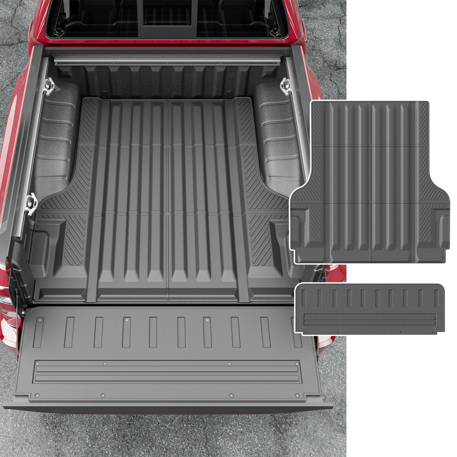 Photo 1 of powoq Truck Mat Compatible with 2022-2024 2025 Nissan Frontier Truck Bed Mat Tailgate Liner Replacement for 2022-2025 Nissan Frontier Accessories(5FT Bed Mat+Stripe Style Tailgate Mat)
