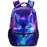 Kwlegh Wolf Galaxy Backpack for Boys Girls Cool Starry Sky Wolf Kids Bookbag Blue Purple Animal Print School Bag Lightweight Students Back Pack for Preschool Elementary Kindergarten