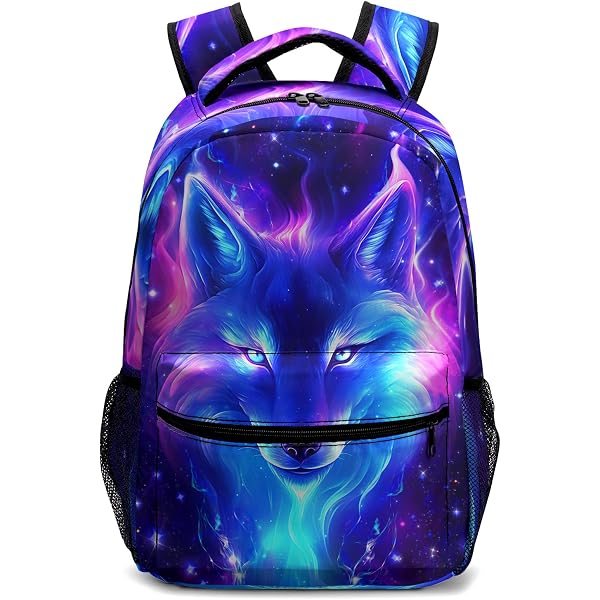 Upetstory Galaxy Wolf Rucksack-Set Für Kinder | Mit Lunchbox & Federmäppchen | 6-teilig | Für Schule & Freizeit