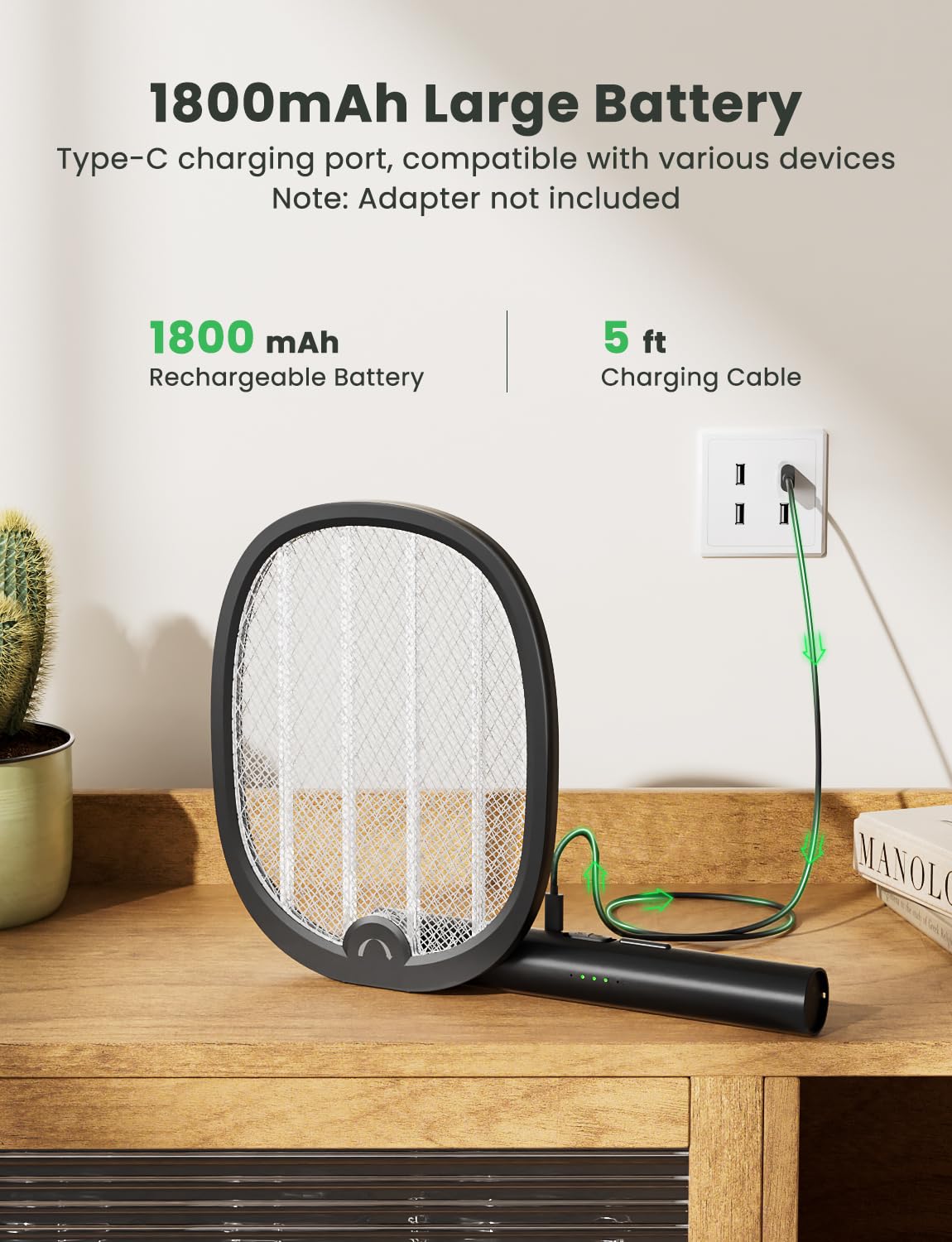 YISSVIC Elektrische Fliegenklatsche Extra Stark klappbar 2in1 Schwarz 1 STK 4