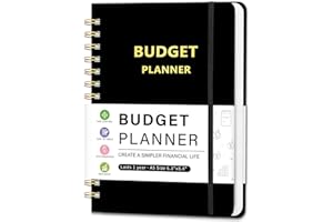 PIOOJK Budget Planner - Monthly Financial Organizer with Expense & Bill Tracker, Undated Finance Planner/Account Book for Effective Money Management, Spiral Binding,6.3"x8.4", Black