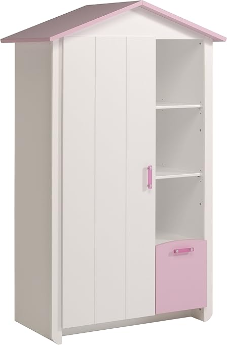 Armoire 1 Porte Avec Toit De Maison Coloris Blanc Et Rose Amazon Fr Cuisine Maison