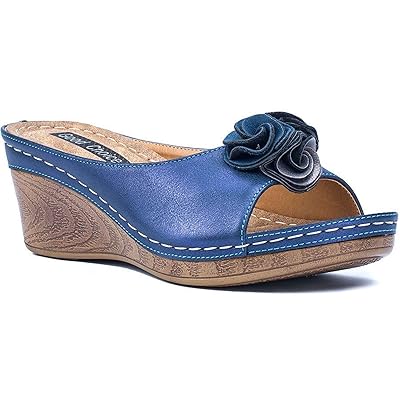 G.C. Shoes Women's Sydney Rosette Slide Wedge Sandals