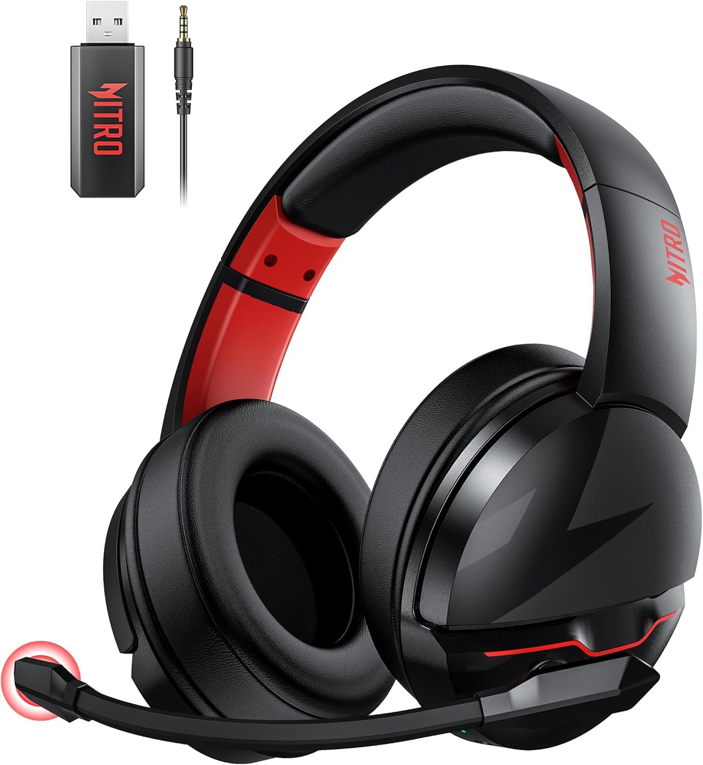 Photo 1 of acer Wireless Gaming Headset, PS5 Headset with 2.4GHz for Ps5, Ps4, PC, Switch, Bluetooth 5.3 + 100Hrs Gaming Headphones with Noise Canceling Mic for Laptop, Mobile, Mac, 50mm Drivers (Red)