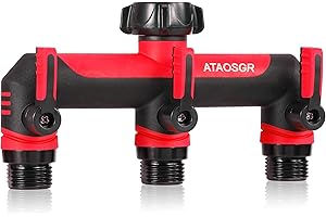 ATAOSGR Garden Hose Splitter, 3/4" 3 Way Tap Splitter Hose Connect Splitter, Connects Three Devices to the Tap, Tap Connector With Independent Flow Valve for Each Outlet for Home Garden Outdoor - Red