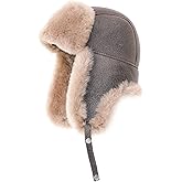 Ushanka Aviator Trapper Leather Hat - Men Women Sheepskin Fur Russian Soviet Earflaps, Warm Outdoor Winter Hat 2024
