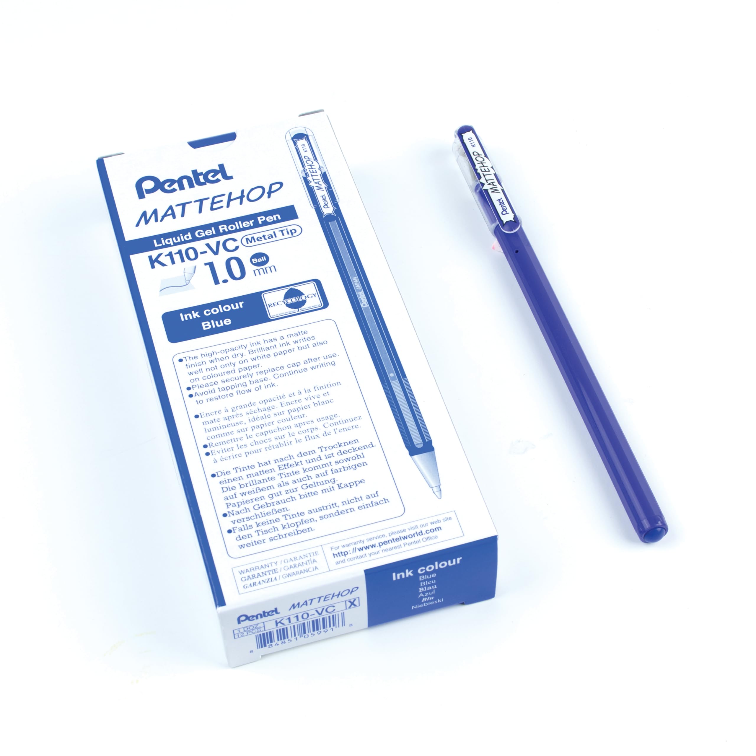 Pentel Mattehop 1.0mm Gel Roller Blue - Pack of 12