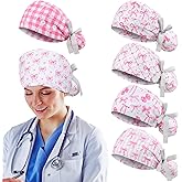 6 Pcs Scrub Caps for Women Doctor Nursing Hats with Buttons Adjustable Tie Back Working Cap Bouffant Scrub Hats for Women Men
