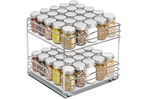 Pull Out Spice Rack Organizer for Cabinet, Heavy Duty-5 Year Limited Warranty- Chrome Slide Out Spice Rack 10-3/8"Wx 10-3/8"D