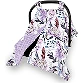 HNHUAMING Car Seat Cover Baby, Infant Car Seat Canopy Covers for Newborn Girls Boys, Soft Breathable Mink Carseat Covers Stretchy Multi-Use Nursing Cover for Stroller Baby Car Seat, Purple Flroal