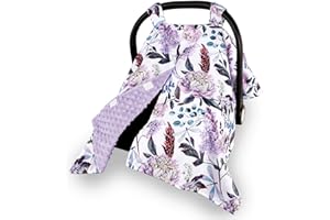HNHUAMING Purple Baby Car Seat Canopy Soft Mink Plush Dotted Backing Baby Car Seat Cover Girls, Infant Carseat Canopy, Multi-use Nursing Cover for Stroller/High Chair/Shopping Cart/Car Seat Canopies