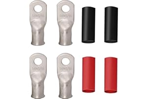 SVAAR 4 Pack 1/0 AWG - 5/16'' Tinned Copper Cable Lugs Wire Lugs UL Listed 0 Gauge Ring Terminals Wire Lugs Battery Cable Ends Heavy Duty Closed End Crimp Connectors with 4pcs 3:1 Heat Shrink Tubings