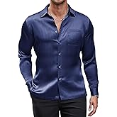 COOFANDY Mens Luxury Satin Dress Shirt Shiny Silk Long Sleeve Button Up Shirts Wedding Shirt Party Prom