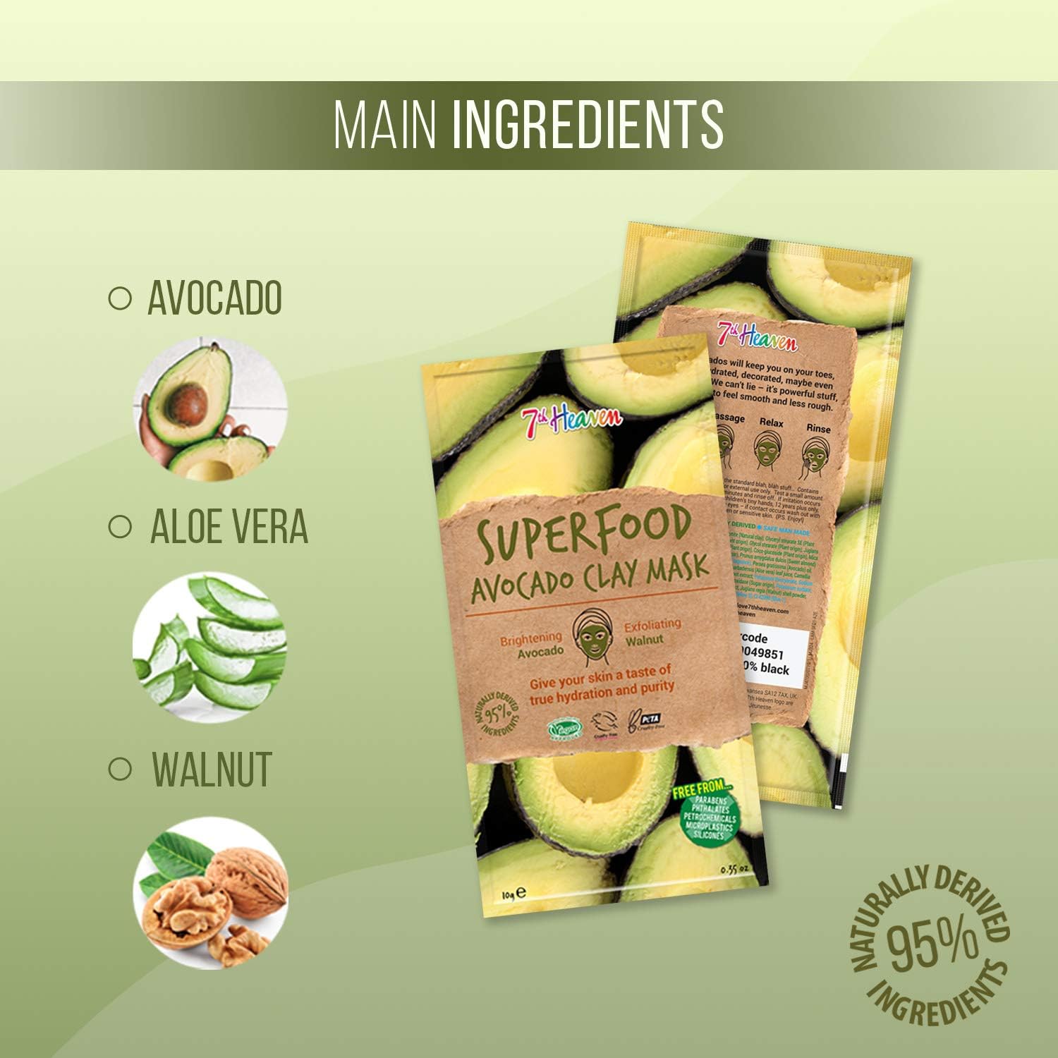 7th Heaven Superfood Avocado Clay Mask by, Brightening and Exfoliating Mask with Avocado and Walnut for a Deep Pore Cleanse - Image 5