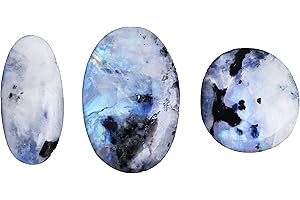 GEMPIRES NATURE’S TREASURE Gempires Rainbow Moonstone with Black Tourmaline Loose Gemstone Wholesale Cabochons Lot June Birthstone Polished Decor Healing Crystals Bulk Gemstone (100 Carat Large Size)