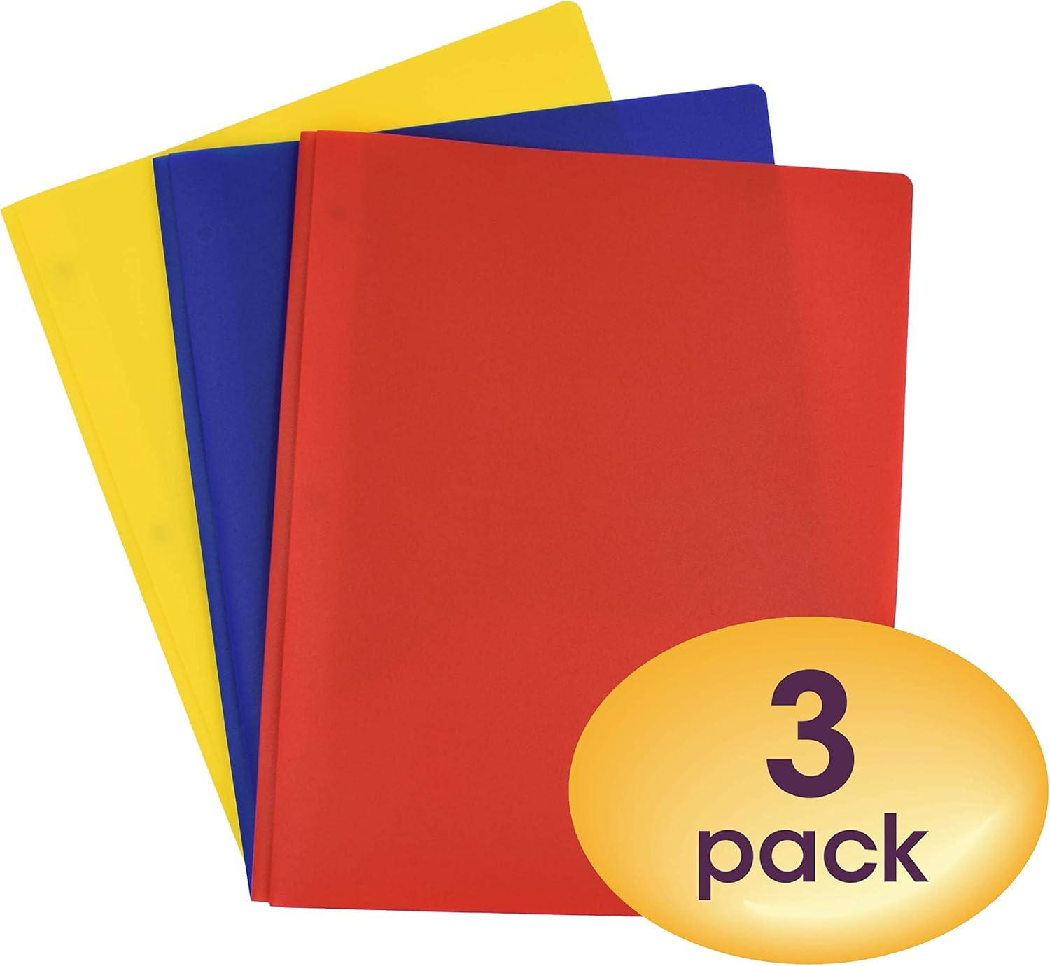 Smead Poly Two-Pocket Folder, Three-Hole Punch Prong Fasteners, Letter Size, Assorted Colors, 3 per Pack (87738) : Office Products