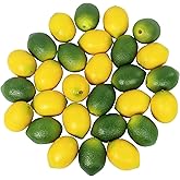 Winlyn 28 Pcs Fake Lemon Artificial Fruits Vivid Green and Yellow Lemon Mixed Set Lifelike Simulation Fruit for Home House Kitchen Party Decoration