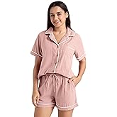 XINJU Womens Muslin Pajama Set 100% Cotton Double Gauze Linen Like Breathable Soft Button Up Loungewear Sleepwear PJ Set