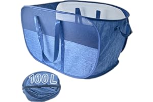 NAIRSNOW Extra Large Mesh Pop Up Laundry Hamper, 100L Collapsible Laundry Basket, Dirty Clothes Hamper with Reinforced Handles, Storage Bins for Shelves, Dorm or Home Portable Stair Laundry Basket. Blue