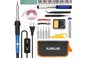 Soldering Iron Kit, ILIBILIB 60W Adjustable Temperature Welding Iron From 200 To 450℃ With ON/OFF Switch for Soldering and Repair-110V Us Plug
