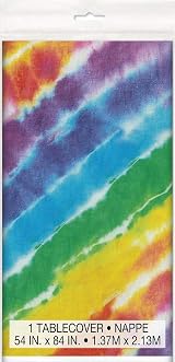 Unique Party Rainbow Tie Dye Plastic Tablecloth 7ft x 4.5ft view 3