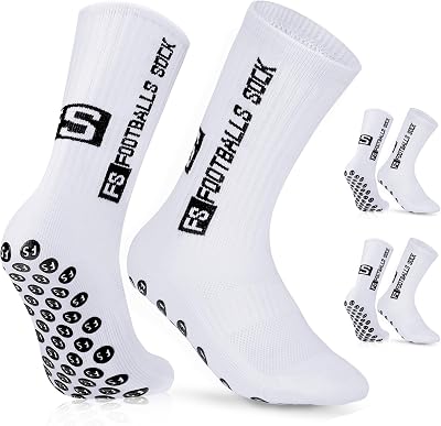 Fussball Socken Herren 2 Paar Grip Socken Fussball für Männer 39-46 Fußballsocken Rutschfeste Sportsocken für Basketball Laufen Radfahren Tennis, Weiß