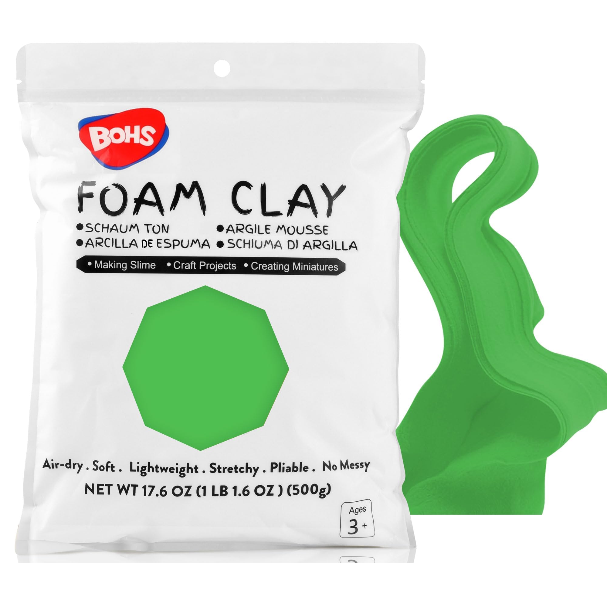 BOHS Green Squishy Slime and Foam Modeling Clay, Air Dry, for School Arts & Crafts,1.1 Pound/500g — image 1