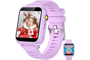 GOODATECH Smart Watch for Kids 4-12 Years Boys Girls,Smartwatch,Aluminum Case with Pink Sport Band,24 Games Camera Voice Music Video Player Recorder,Pedometer Flashlight, Birthday (Purple)