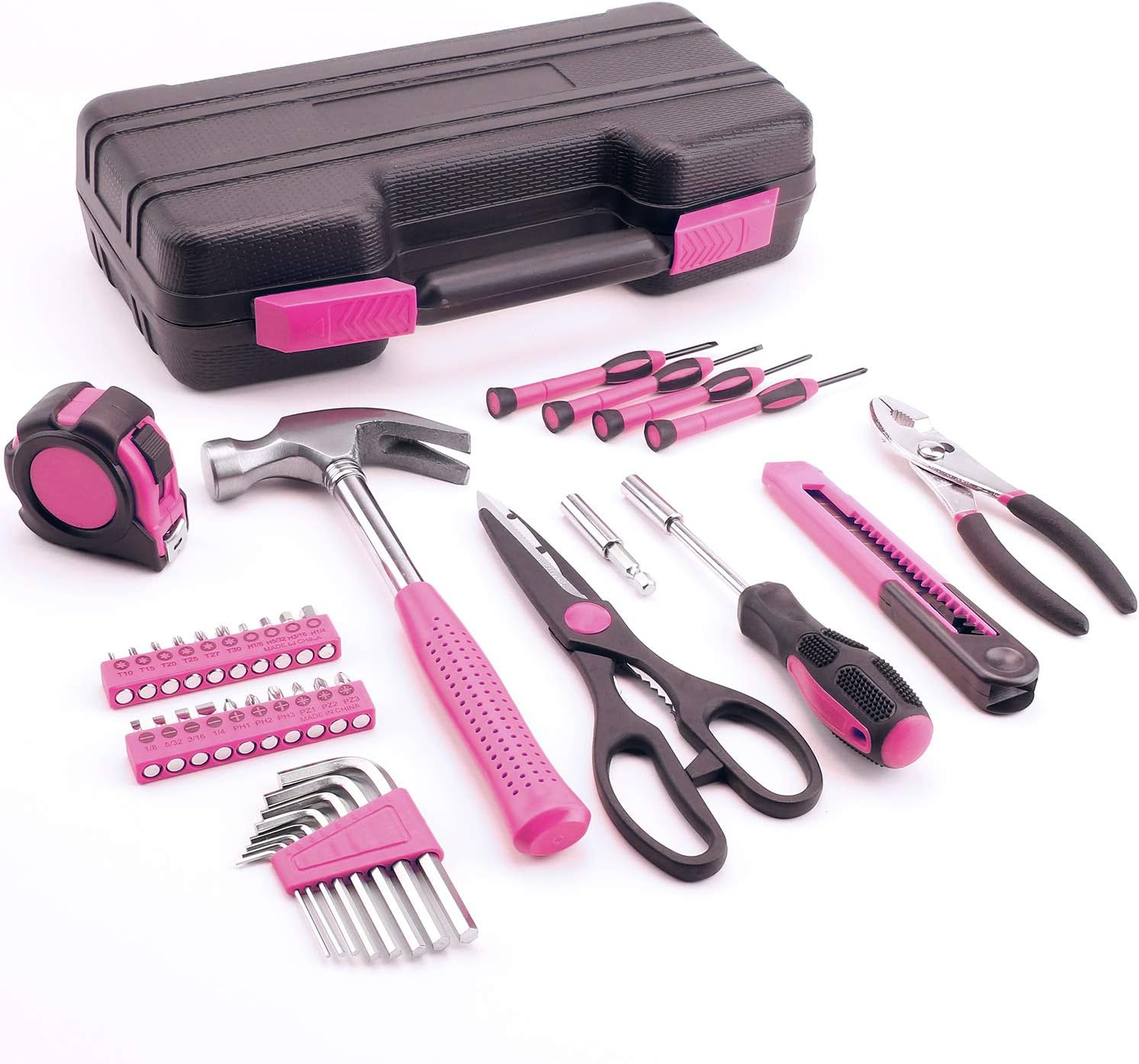 40-Piece All Purpose Household Pink Tool Kit for Girls, Ladies and Women - Includes All Essential Tools for Home, Garage, Office and College Dormitory Use - - 