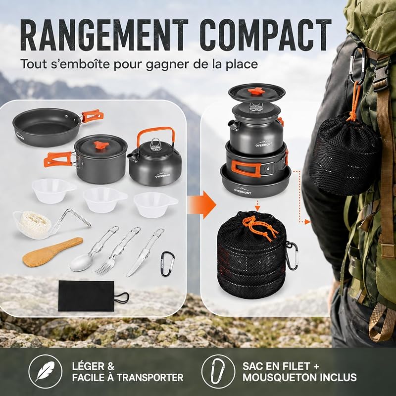 Kit de Cuisine de Camping 14 Pièces en Aluminium Anodisé