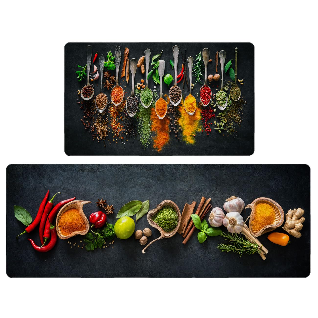 Photo 1 of Vigesun Herbs and Spices Kitchen Rug Set 2 Piece Non Slip Waterproof Floor Mats for Kitchen Laundry Farmhouse Anti Fatigue Runner Rug Comfort Standing Mat Doormat, 17" W x 29" L + 17" W x 47" L