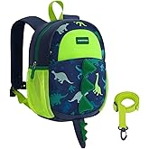mommore Toddler Backpack for Boys 2-4 Small Cute Dinosaur Backpack with Kids Leash, 3D Cartoon Preschool Kindergarten Bookbag for Pre-k, Green