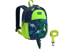 mommore Toddler Backpack for Boys 2-4 Small Cute Dinosaur Backpack with Kids Leash, 3D Cartoon Preschool Kindergarten Bookbag for Pre-k, Green