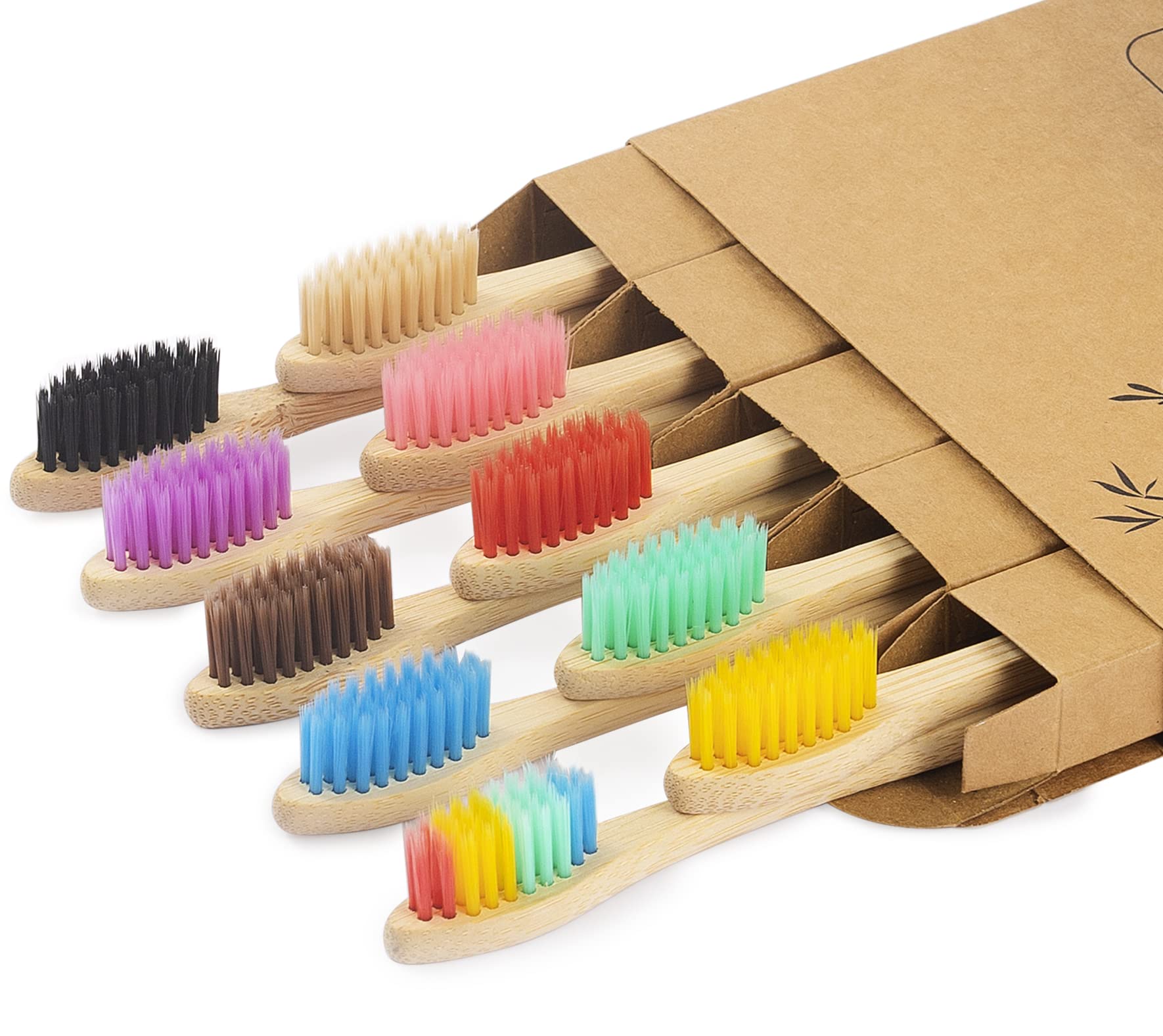 Photo 1 of NUDUKO Biodegradable Bamboo Toothbrushes, 10 Piece BPA Free Soft Bristles Toothbrushes, Natural, Eco-Friendly, Green and Compostable (Multicolored Bristles)