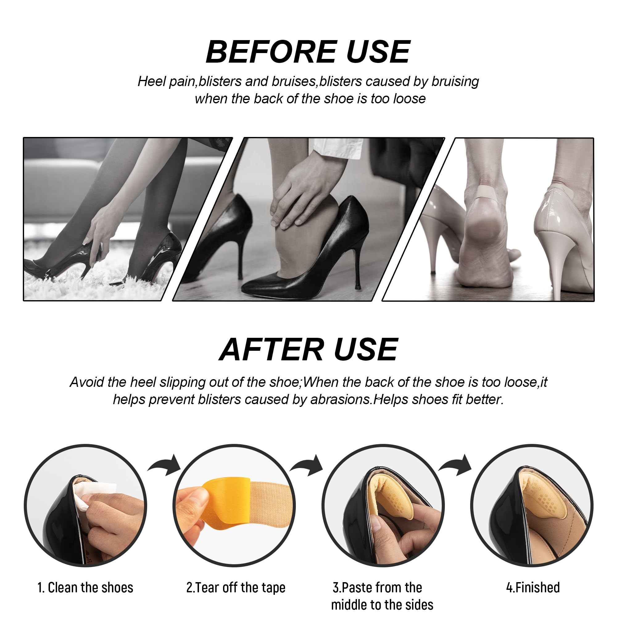 Heel Grips Liner Cushions Inserts for Loose Shoes, Heel Pads Snugs for Shoe Too Big Men Women, Heel Grips Protectors for Blisters Pain, Filler Make Shoes Fit Tighter (Pale Apricot+black1)