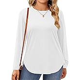 IN'VOLAND Womens Plus Size Long Sleeve Shirts Crewneck Side Split Tunic Tops Basic Loose Fit Tee Tops 2025