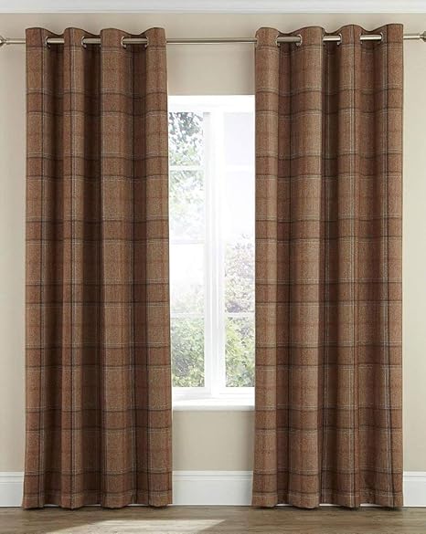 Highland Faux Wool Effect Lined Ring Top Curtains Pair Natural