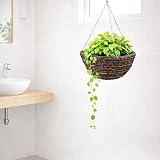 Kingfisher 12in Dark Rattan Hanging Basket Best Price Square view 3