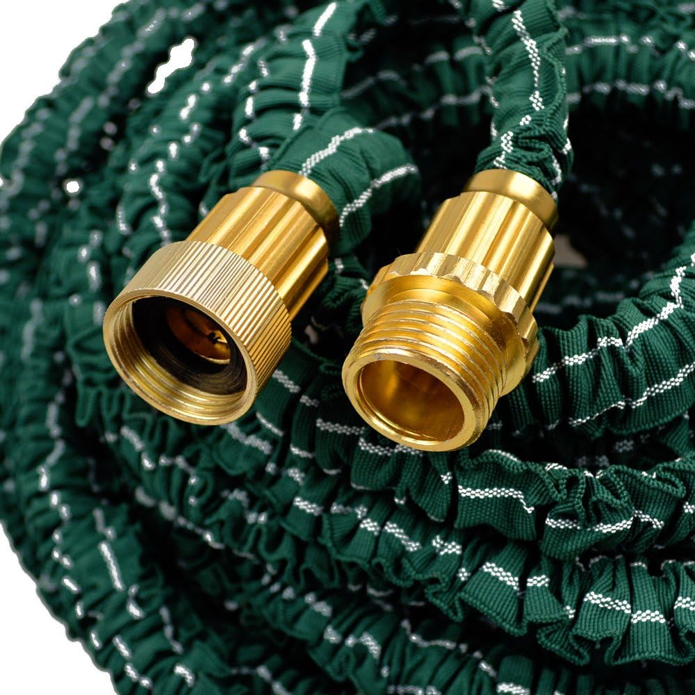 Brass Connectors Expandable Garden Hose kit By Agritool Dark Green with 8 Function Spray Nozzle (50ft)