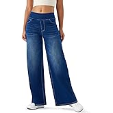 Fanica Women's Baggy Wide Leg Jeans, High Waisted Relaxed Fit Stretch Pull On Soft Denim Pants with Pockets