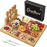 LANVIA Bamboo Charcuterie Boards Gift Set, Cheese Board and Knife Set, Natural Bamboo Cutting Board Cheese Platter Tray, Cheeseboard Gift Set for House Warming, Wedding, Christmas, White Elephant