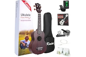 Kmise Beginner Ukulele Kit 4 String Vintage Soprano Ukele Right Hand 21 Inch Hawaiian Ukuleles With Starter Pack ( Gig Bag Tuner Strap String Instruction Booklet ) (KME21S)