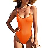 American Trends One Piece Swimsuit Women Ribbed Tummy Control Bathing Suit Sexy Swimsuit for Women Orange XL