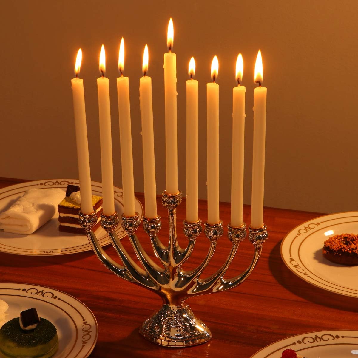 Unomor Sliver Hanukkah Menorahs, Chanukah Menorah with 9 Branches Resin Made: Home & Kitchen
