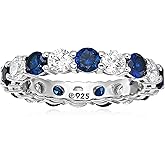 Amazon Essentials Women's Platinum Plated Sterling Silver Clear Infinite Elements Cubic Zirconia And Created Sapphire Eternity Band Ring (previously Amazon Collection)
