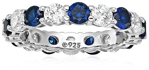 Amazon Essentials Women's Platinum Plated Sterling Silver Clear And Created Sapphire Infinite Elements Cubic Zirconia Eternity Band Ring, Size 7 (previously Amazon Collection)